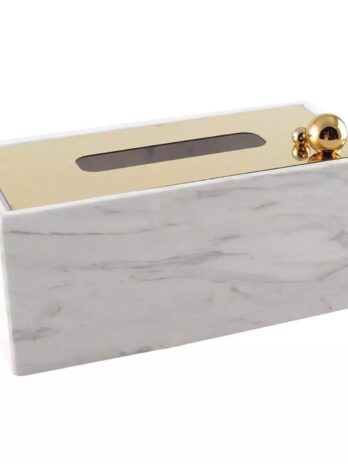 Aulica: Tissue Box White Marble & Gold Lid
