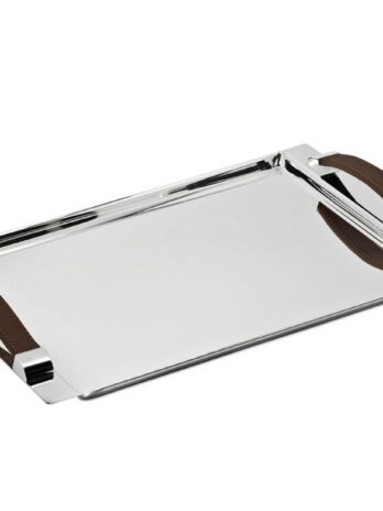 Edsard: Cairo Leather Handles Silver Plated Tray