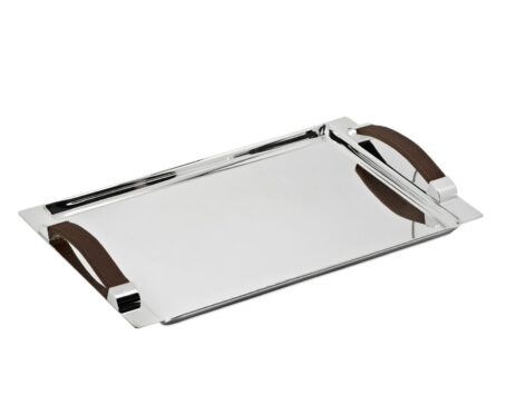 Edsard: Cairo Leather Handles Silver Plated Tray